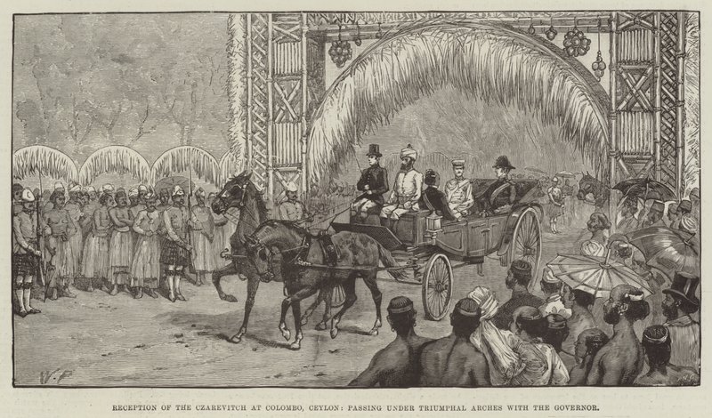 Reception of the Czarevitch at Colombo, Ceylon, Passing Under Triumphal Arches with the Governor by Walter Paget