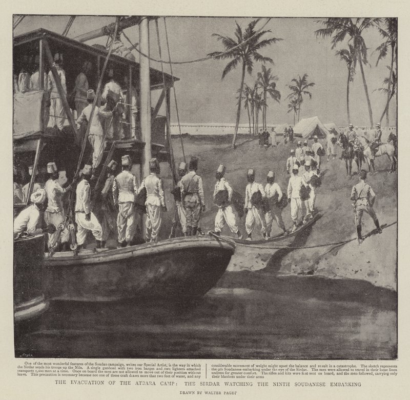 The Evacuation of the Atbara Camp, the Sirdar watching the Ninth Soudanese embarking by Walter Stanley Paget