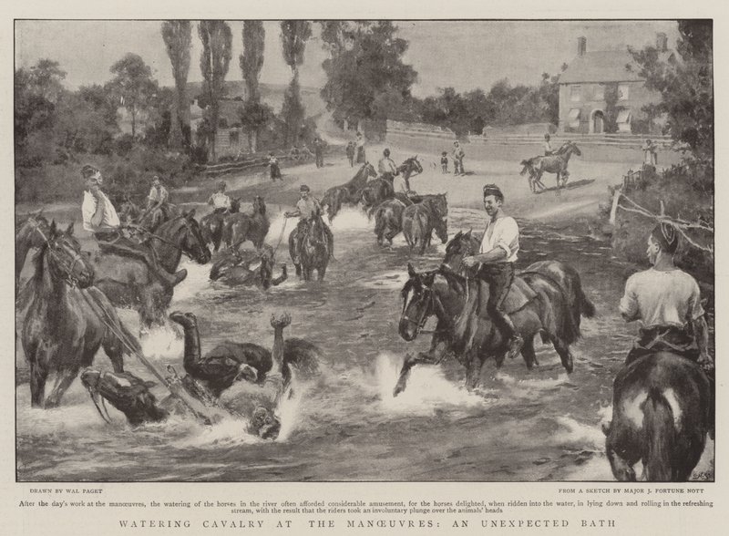 Watering Cavalry at the Manoeuvres, an Unexpected Bath by Walter Stanley Paget