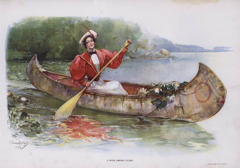 A Rose among Lilies: woman gathering water lilies from a canoe by Walter Granville Smith