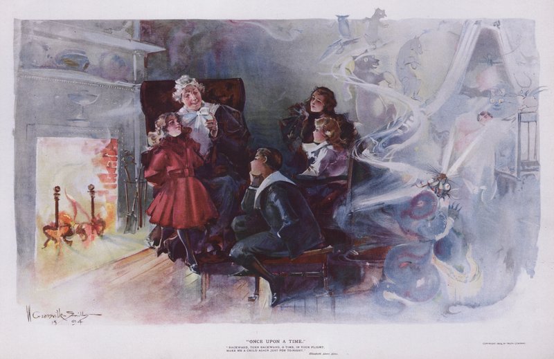 Once upon a Time: Grandmother telling her grandchildren a story by Walter Granville Smith