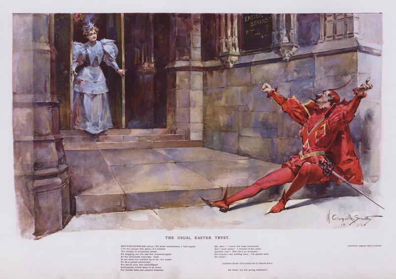 The Usual Easter Tryst: Mephistopheles Waiting for a Girl to Leave a Church by Walter Granville Smith