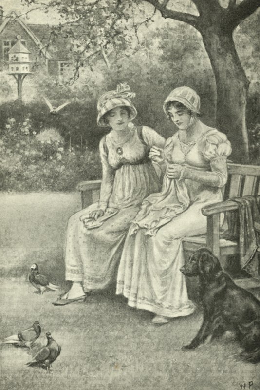 Jane Austen, Sewing, with Her Sister Cassandra in the Rectory Garden by Walter Paget