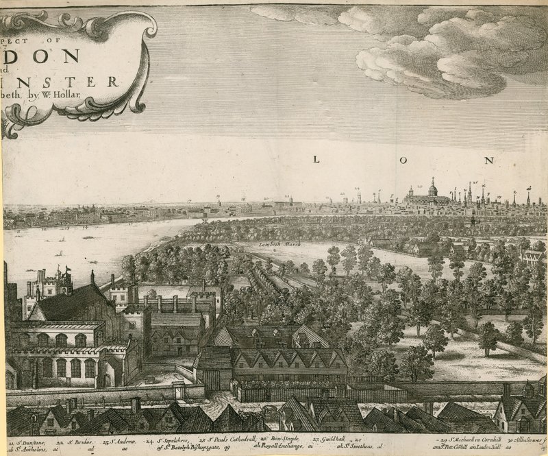 The prospect of London and Westminster taken from Lambeth by Wenceslaus Hollar