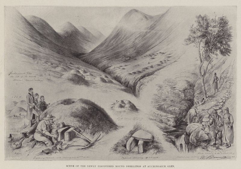 Scene of the Newly Discovered Mound Dwellings at Auchingaich Glen by William A. Donnelly