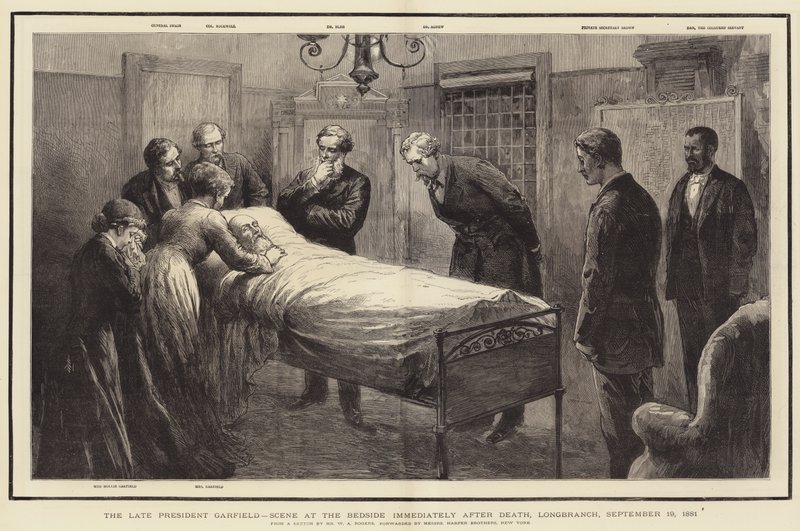 The Late President Garfield, Scene at the Bedside Immediately After Death, Longbranch, 19 September 1881 by William Allen Rogers