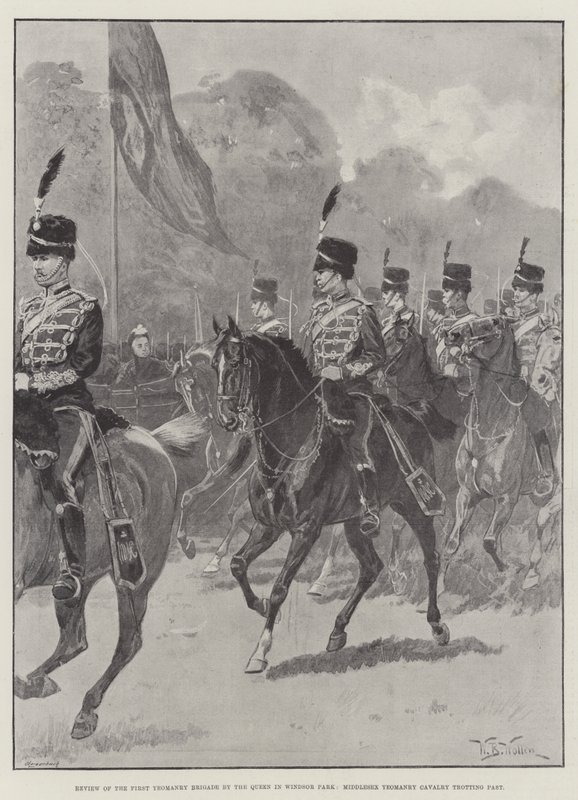 Review of the First Yeomanry Brigade by the Queen in Windsor Park, Middlesex Yeomanry Cavalry trotting past by William Barnes Wollen