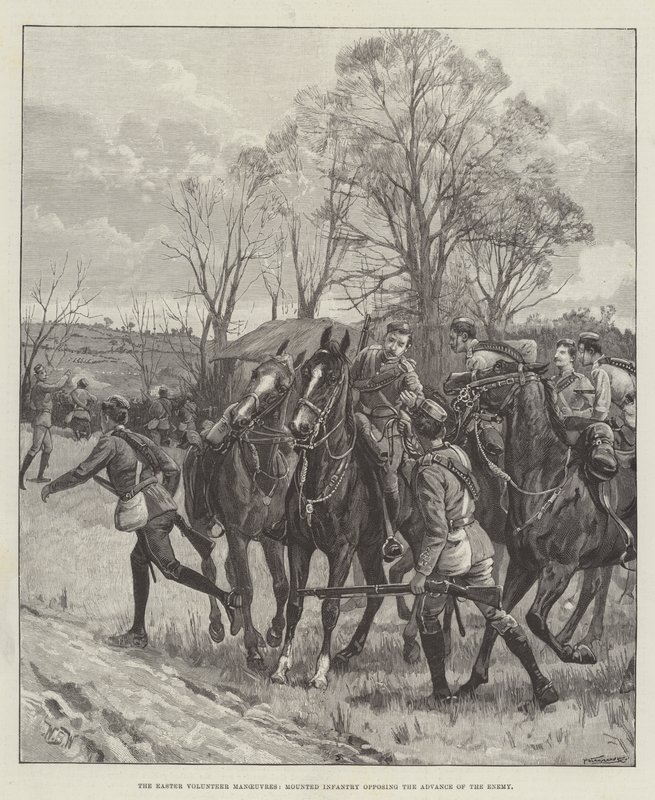 The Easter Volunteer Manoeuvres, Mounted Infantry Opposing the Advance of the Enemy by William Barnes Wollen