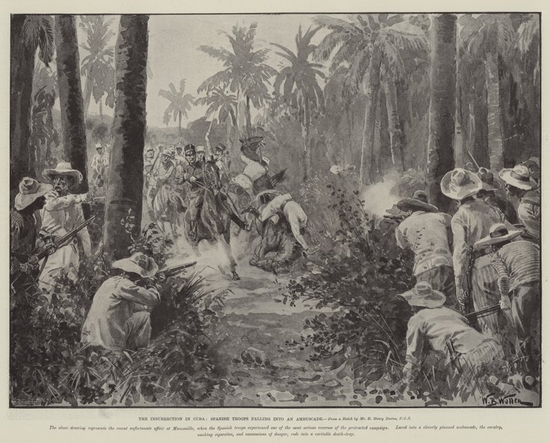 The Insurrection in Cuba, Spanish Troops Falling into an Ambuscade by William Barnes Wollen