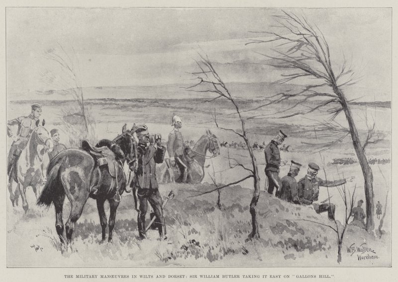 The Military Manoeuvres in Wilts and Dorset, Sir William Butler taking it easy on Gallons Hill by William Barnes Wollen
