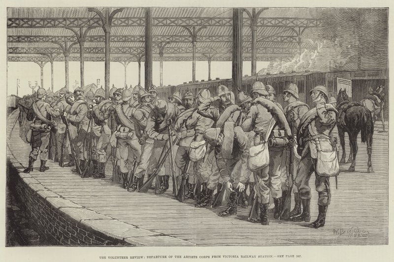 The Volunteer Review, Departure of the Artists Corps from Victoria Railway Station by William Barnes Wollen