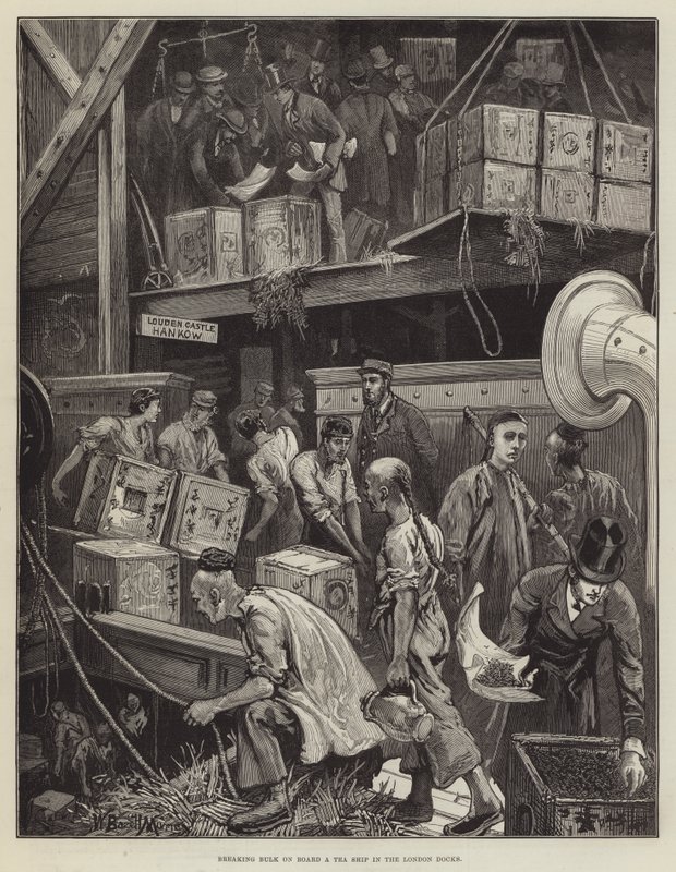 Breaking Bulk on Board a Tea Ship in the London Docks by William Bazett Murray