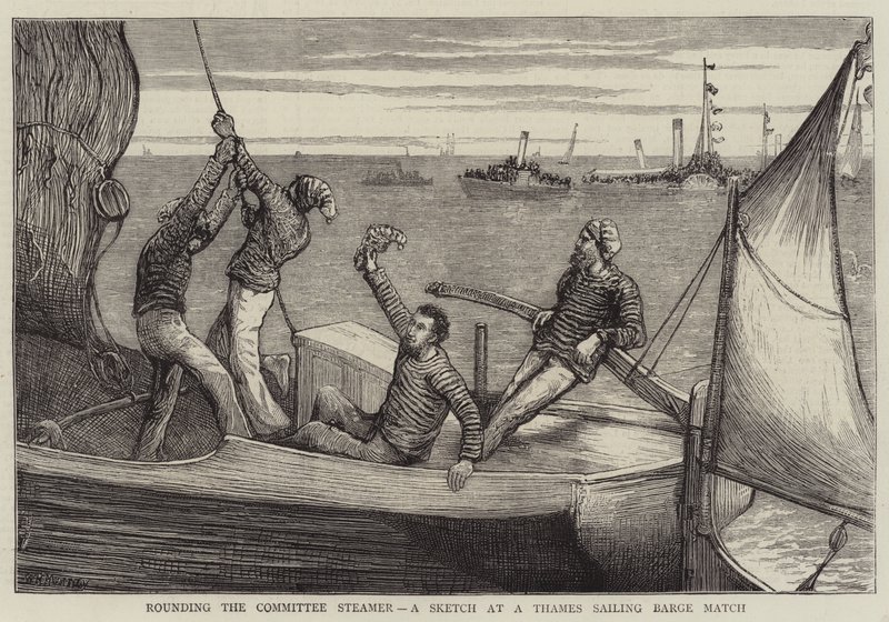 Rounding the Committee Steamer, a Sketch at a Thames Sailing Barge Match by William Bazett Murray