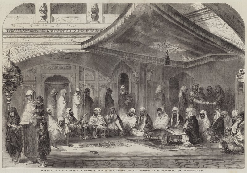 Interior of a Sikh Temple at Umritzir, Reading the Grunt