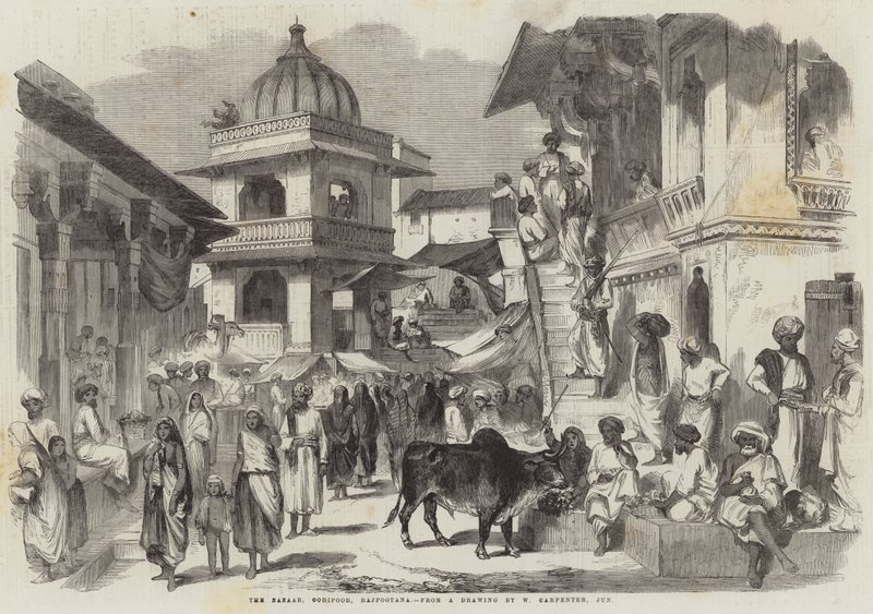 The Bazaar, Oodipoor, Rajpootana by William Carpenter