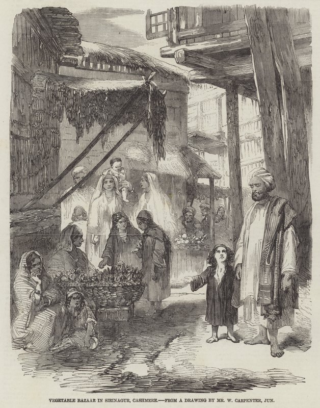 Vegetable Bazaar in Sirinagur, Cashmere by William Carpenter