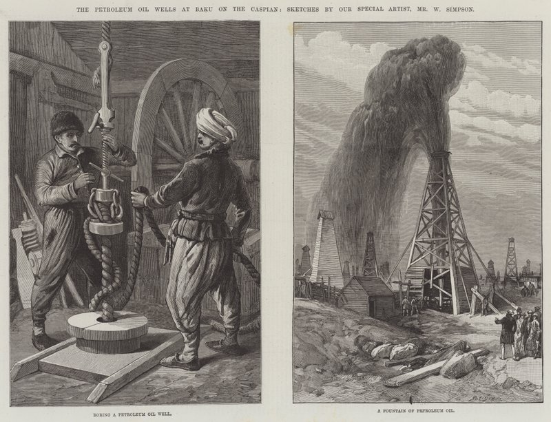 The Petroleum Oil Wells at Baku on the Caspian by William Crimea Simpson