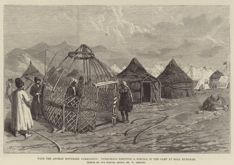 With the Afghan Boundary Commission, Turkomans erecting a Kibitka in the Camp at Bala Murghab by William Crimea Simpson