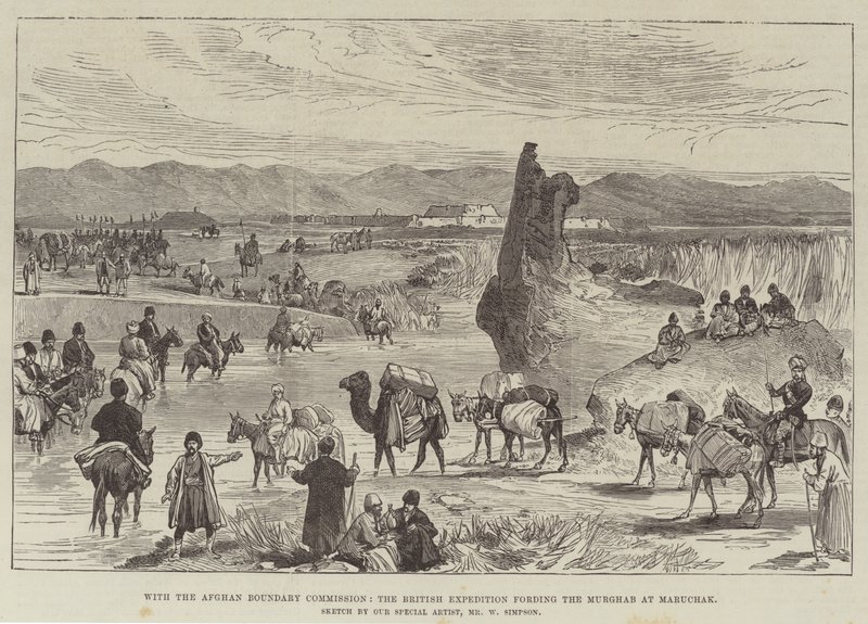 With the Afghan Boundary Commission, the British Expedition fording the Murghab at Maruchak by William Crimea Simpson