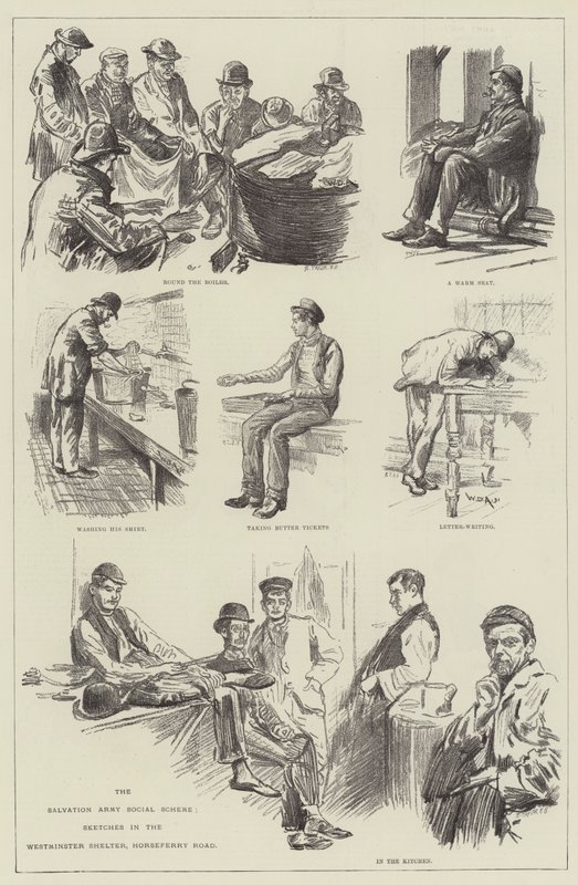 The Salvation Army Social Scheme, Sketches in the Westminster Shelter, Horseferry Road by William Douglas Almond
