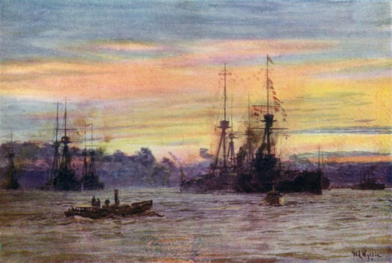 Dreadnoughts anchoring, 1912 by William Lionel Wyllie