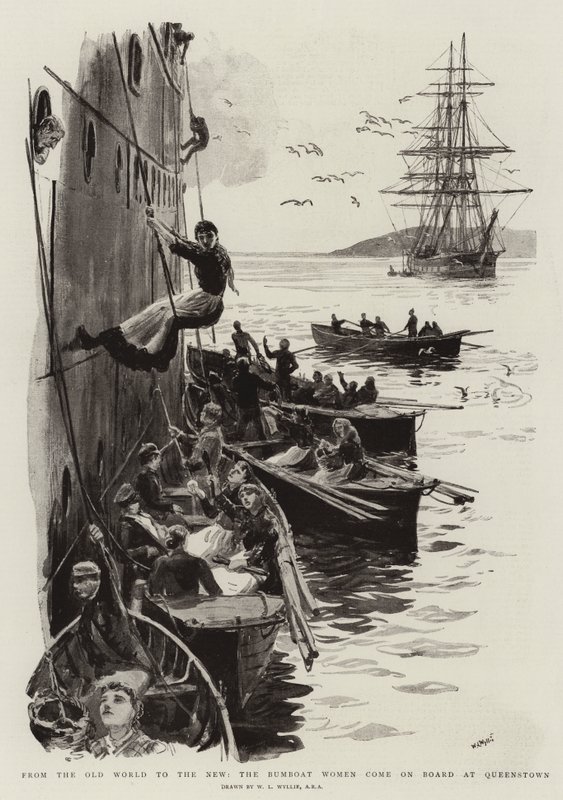 From the Old World to the New, the Bumboat Women Come on Board at Queenstown by William Lionel Wyllie