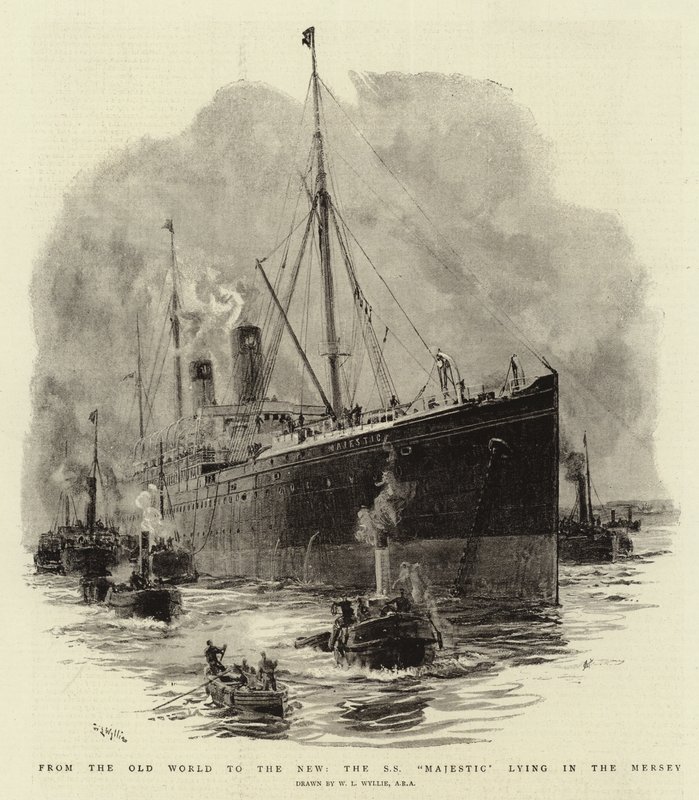 From the Old World to the New, the S S Majestic Lying in the Mersey by William Lionel Wyllie
