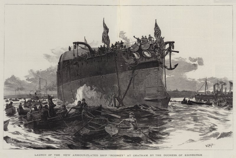 Launch of the New Armour-Plated Ship Rodney at Chatham by the Duchess of Edinburgh by William Lionel Wyllie