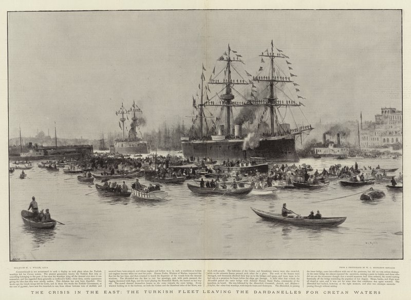 The Crisis in the East, the Turkish Fleet leaving the Dardanelles for Cretan Waters by William Lionel Wyllie