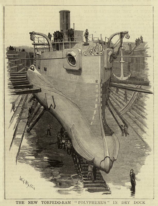 The New Torpedo-Ram Polyphemus in Dry Dock by William Lionel Wyllie