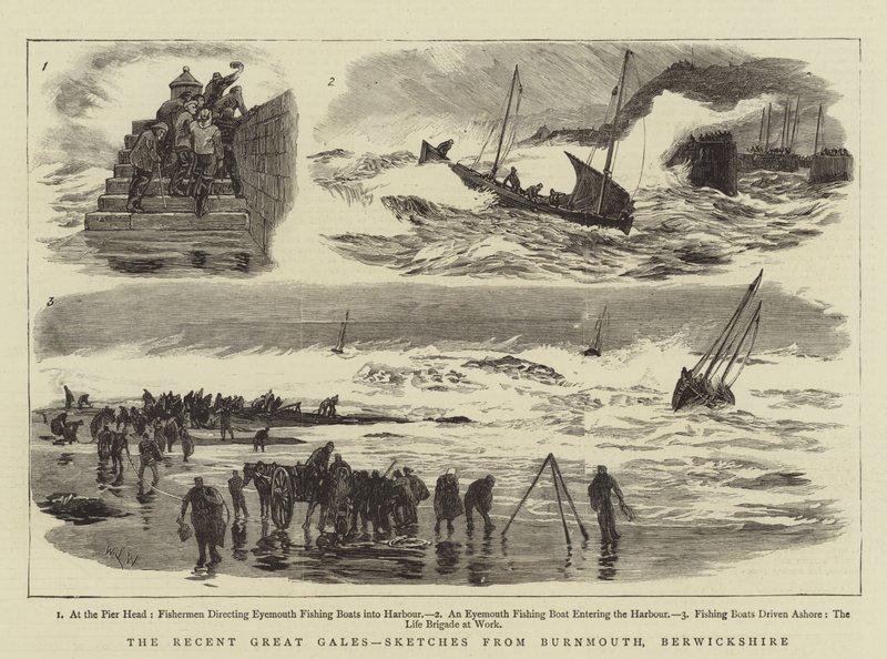 The Recent Great Gales, Sketches from Burnmouth, Berwickshire by William Lionel Wyllie