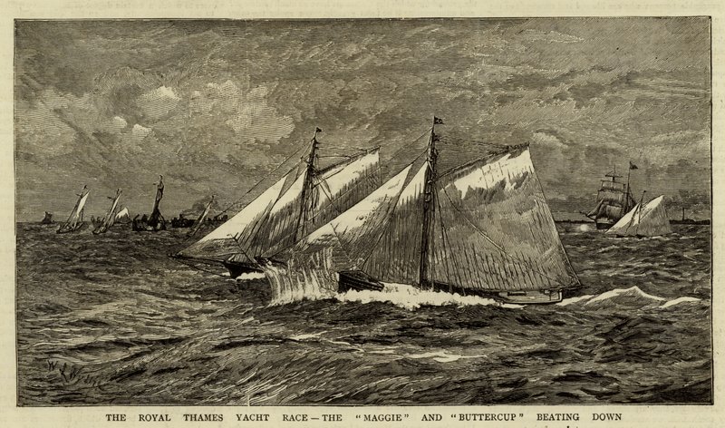 The Royal Thames Yacht Race, the Maggie and Buttercup beating down by William Lionel Wyllie
