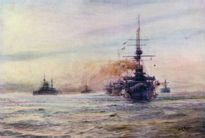White era battleships of the Majestic class by William Lionel Wyllie