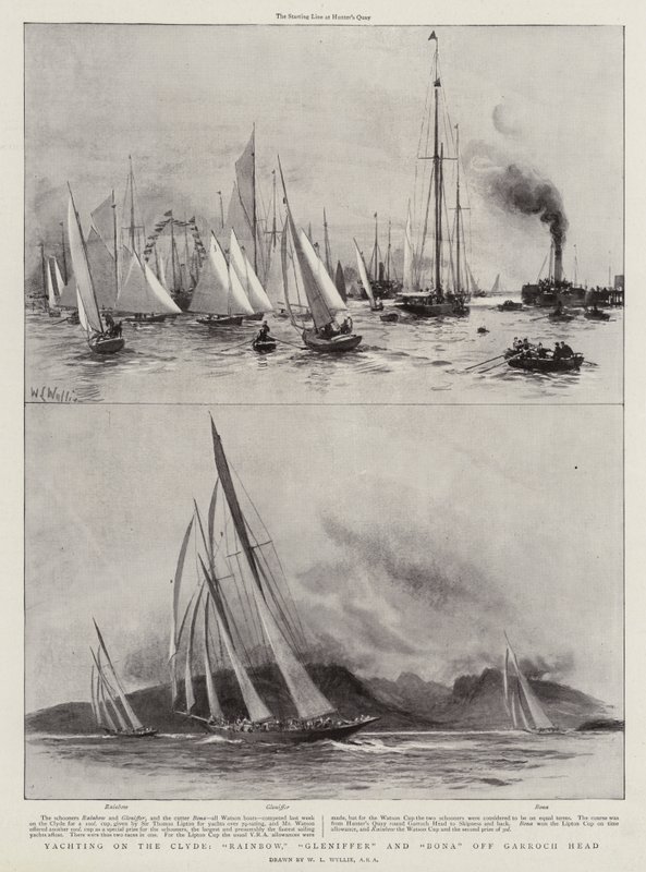 Yachting on the Clyde, Rainbow, Gleniffer and Bona off Garroch Head by William Lionel Wyllie