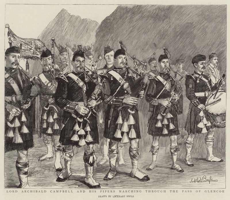 Lord Archibald Campbell and his Pipers marching through the Pass of Glencoe by William Lockhart Bogle