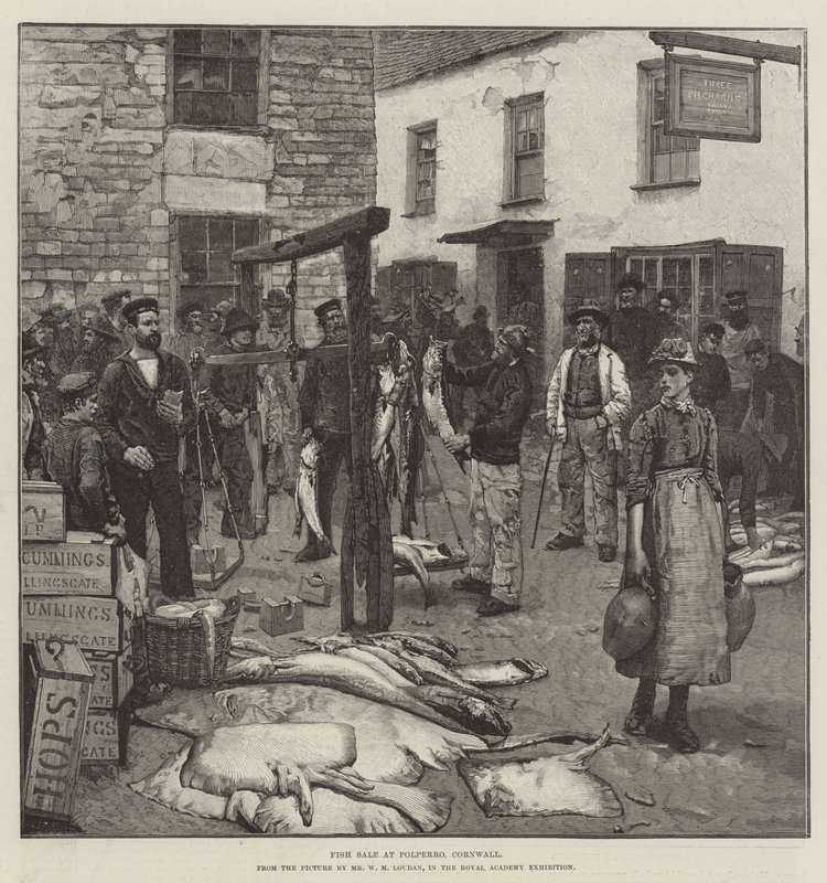 Fish Sale at Polperro, Cornwall by William Mouat Loudan