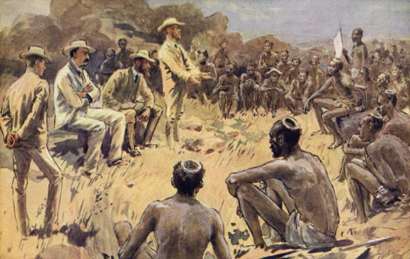 Cecil Rhodes in Council with the Matabele Chiefs by William Rainey