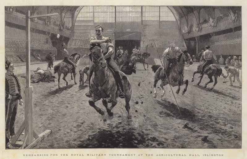 Rehearsing for the Royal Military Tournament at the Agricultural Hall, Islington by William Small