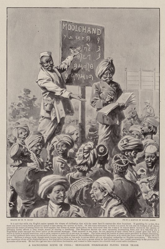 A Racecourse Scene in India, Bengalese Bookmakers plying their Trade by William T. Maud