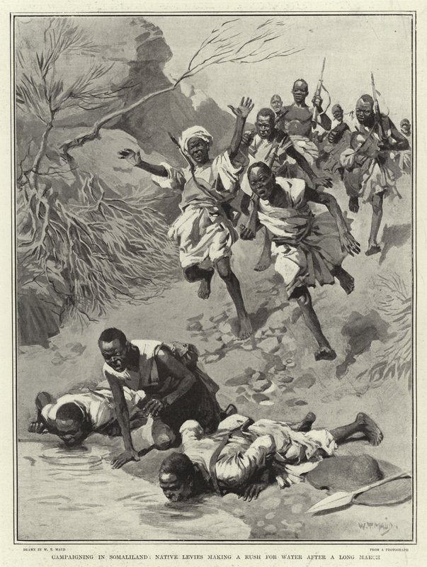 Campaigning in Somaliland, Native Levies making a Rush for Water after a long March by William T. Maud