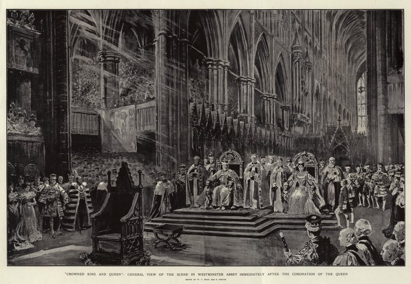 Crowned King and Queen, General View of the Scene in Westminster Abbey Immediately After the Coronation of the Queen by William T. Maud