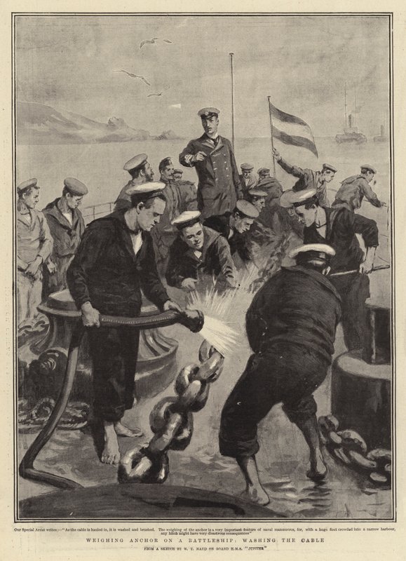 Weighing Anchor on a Battleship, Washing the Cable by William T. Maud