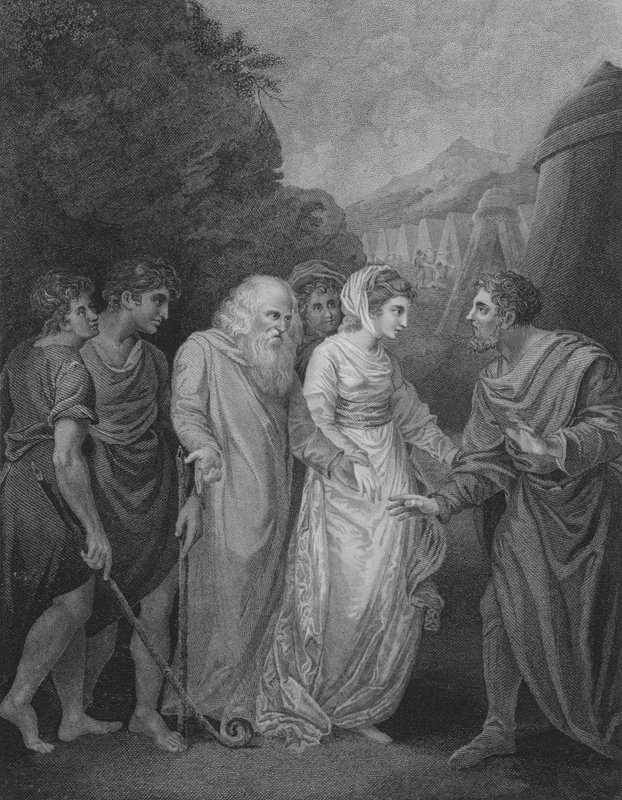 Moses meeting his Wife and Sons, Exodus 18, Verse 5-8 by William (after) Artaud