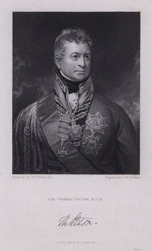 Sir Thomas Picton, Welsh general of the Napoleonic Wars killed at the Battle of Waterloo by William (after) Beechey