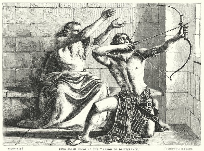 King Joash shooting the Arrow of Deliverance (engraving) by William (after) Dyce
