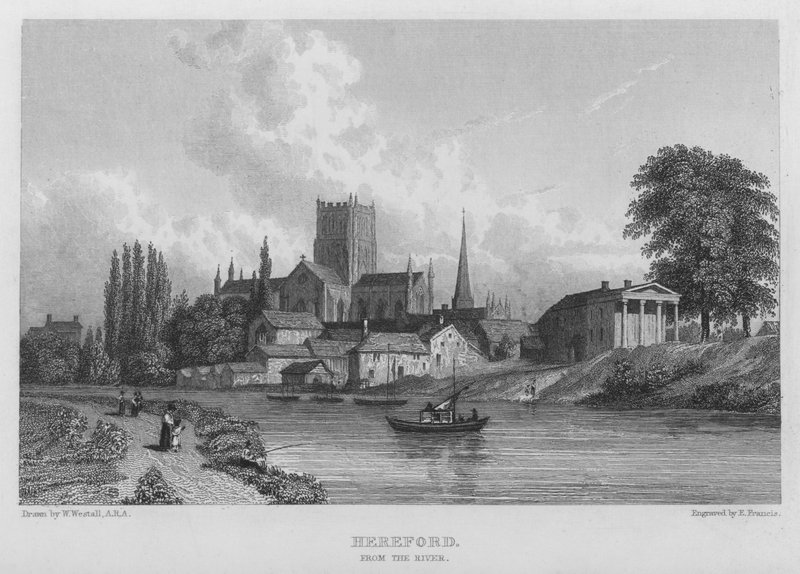 Hereford, from the River (engraving) by William (after) Westall