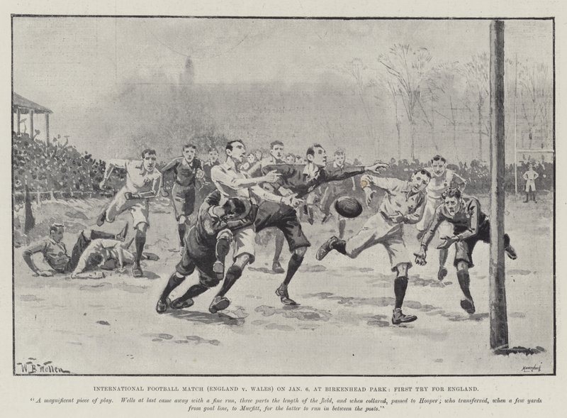 International Football Match (England v Wales) on 6 January, at Birkenhead Park, First Try for England by William Barnes Wollen