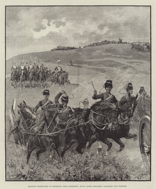 Military Manoeuvres at Frensham, Near Aldershot, Royal Horse Artillery Galloping into Position by William Barnes Wollen