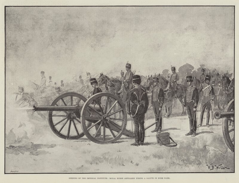 Opening of the Imperial Institute, Royal Horse Artillery firing a Salute in Hyde Park by William Barnes Wollen