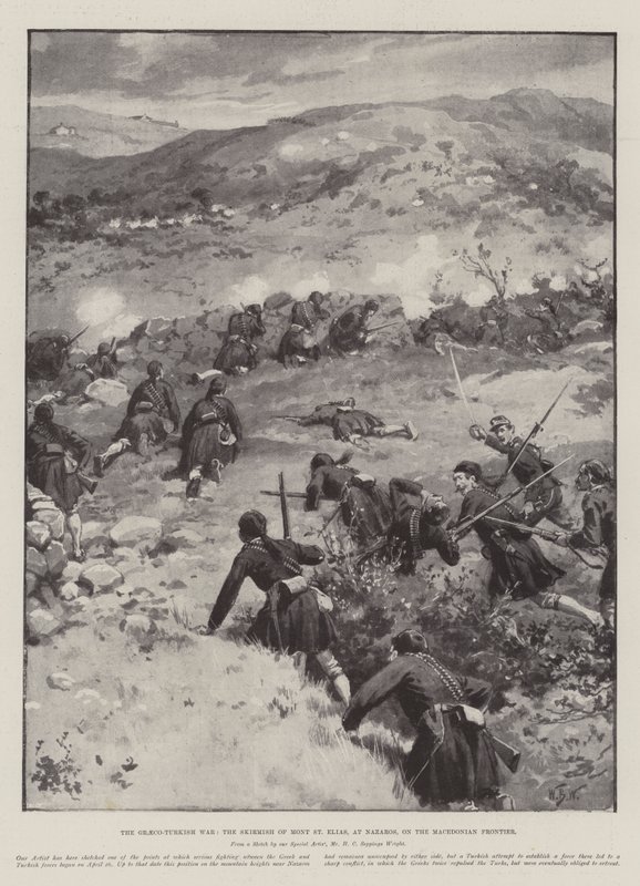The Graeco-Turkish War, the Skirmish of Mont St Elias, at Nazaros, on the Macedonian Frontier by William Barnes Wollen